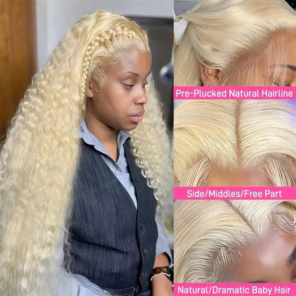 100% Blonde Pre Plucked 40 Inch Curly Lace Front Human Hair Wig