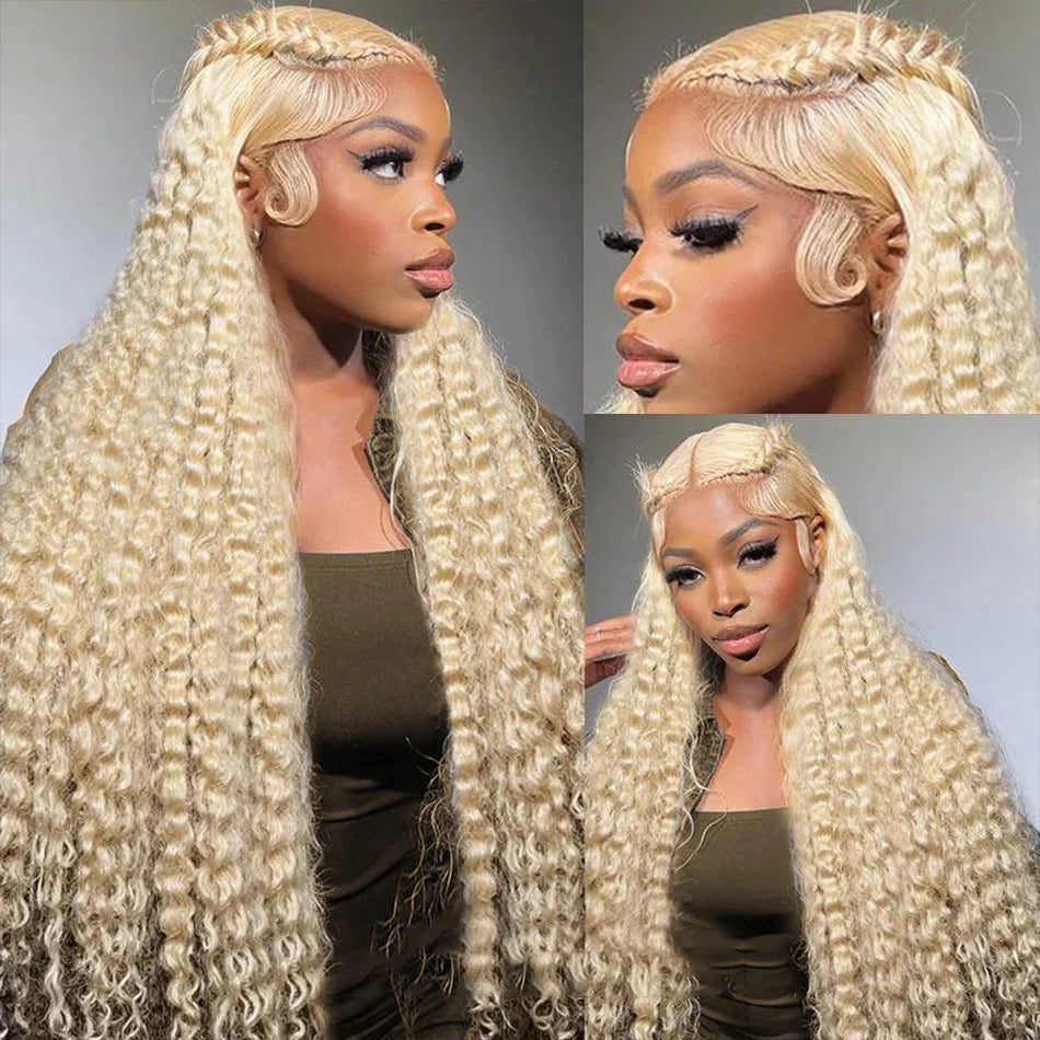100% Blonde Pre Plucked 40 Inch Curly Lace Front Human Hair Wig