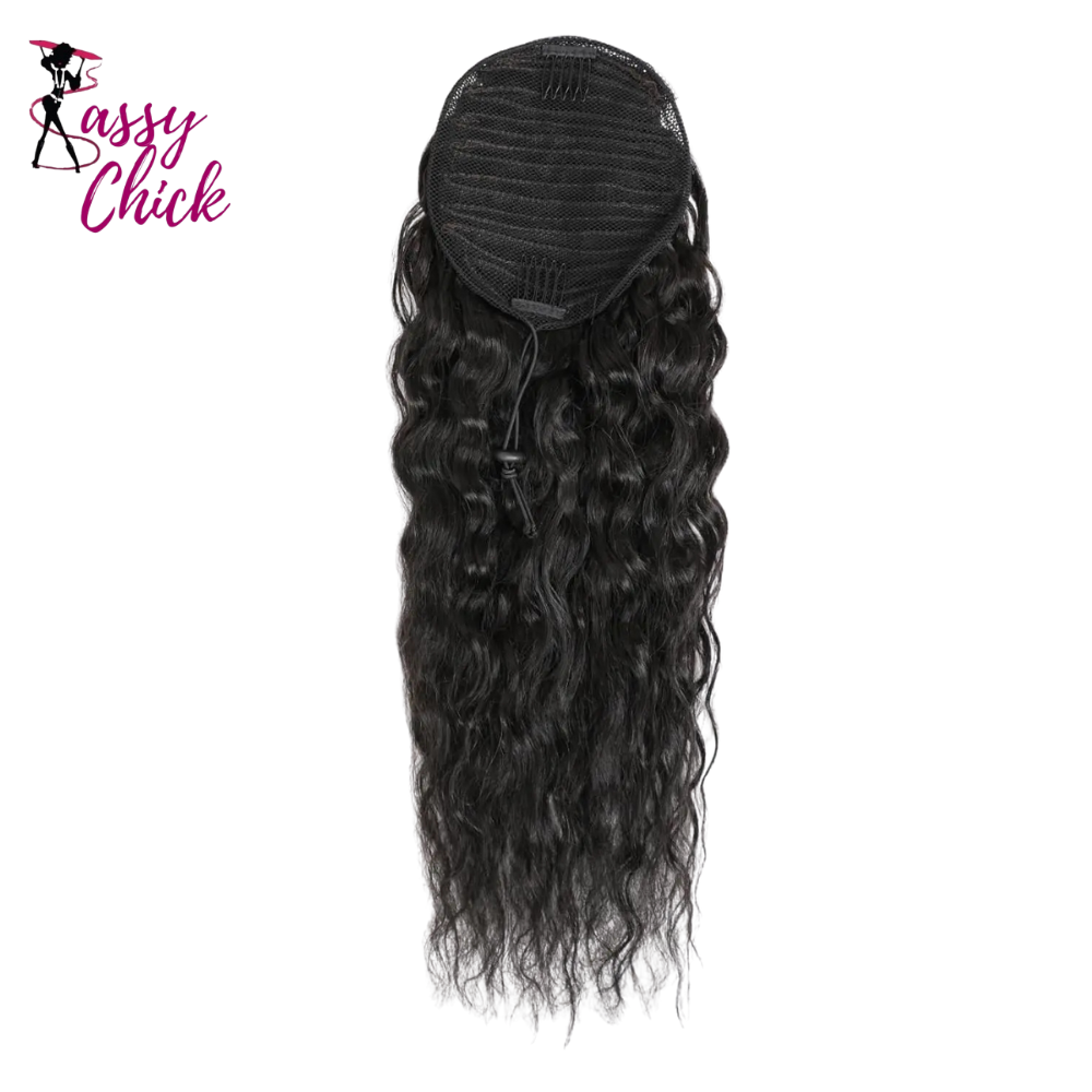100% Human Hair Drawstring Ponytail Extension Sassy Chick Logo