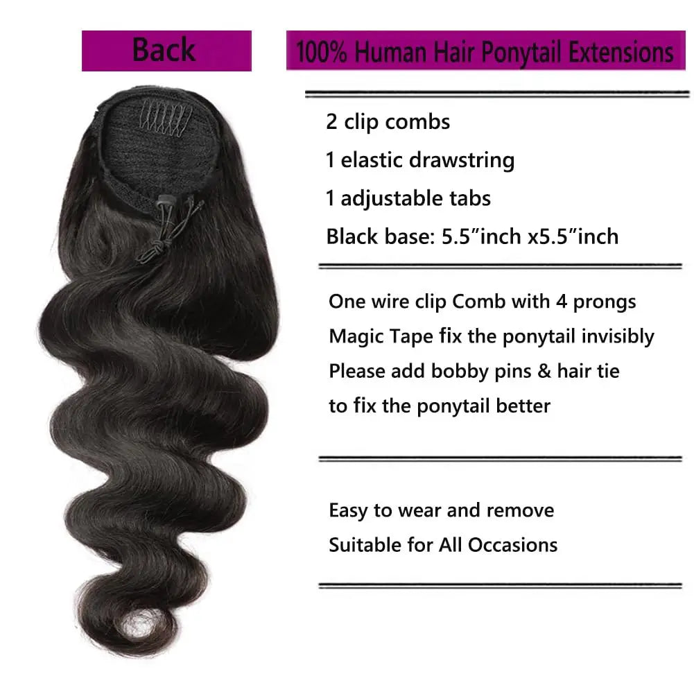 100% Human Hair Drawstring Ponytail Extension