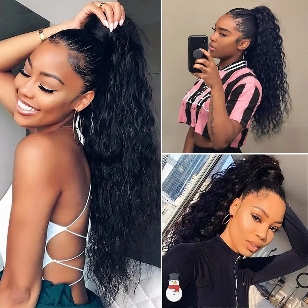 Model using 100% Human Hair Drawstring Ponytail Extension