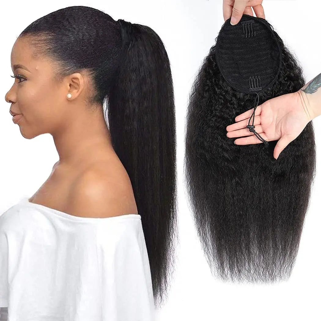 Model using 100% Human Hair Drawstring Ponytail Extension
