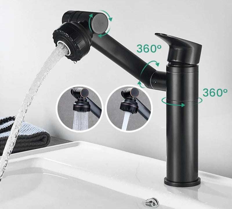 Black 1080 degree rotating basin faucet with aerator and heated mixer tap