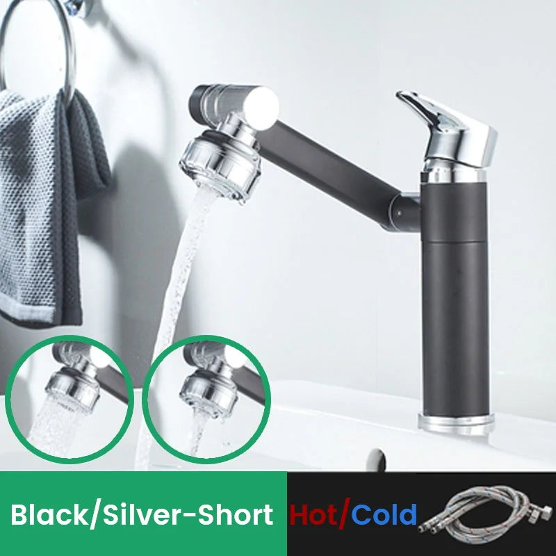 Black 1080 degree rotating basin faucet with aerator and heated mixer tap