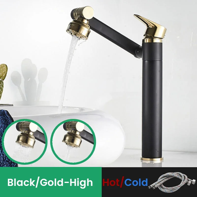Black 1080 degree rotating basin faucet with aerator and heated mixer tap