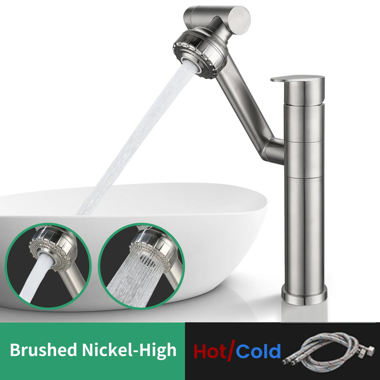 Black 1080 degree rotating basin faucet with aerator and heated mixer tap