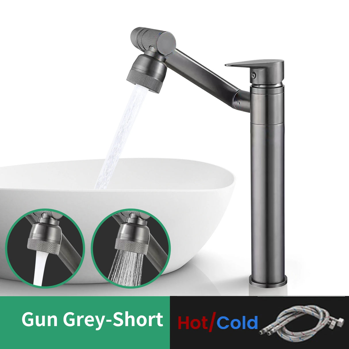 Black 1080 degree rotating basin faucet with aerator and heated mixer tap