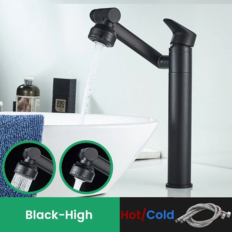 Black 1080 degree rotating basin faucet with aerator and heated mixer tap