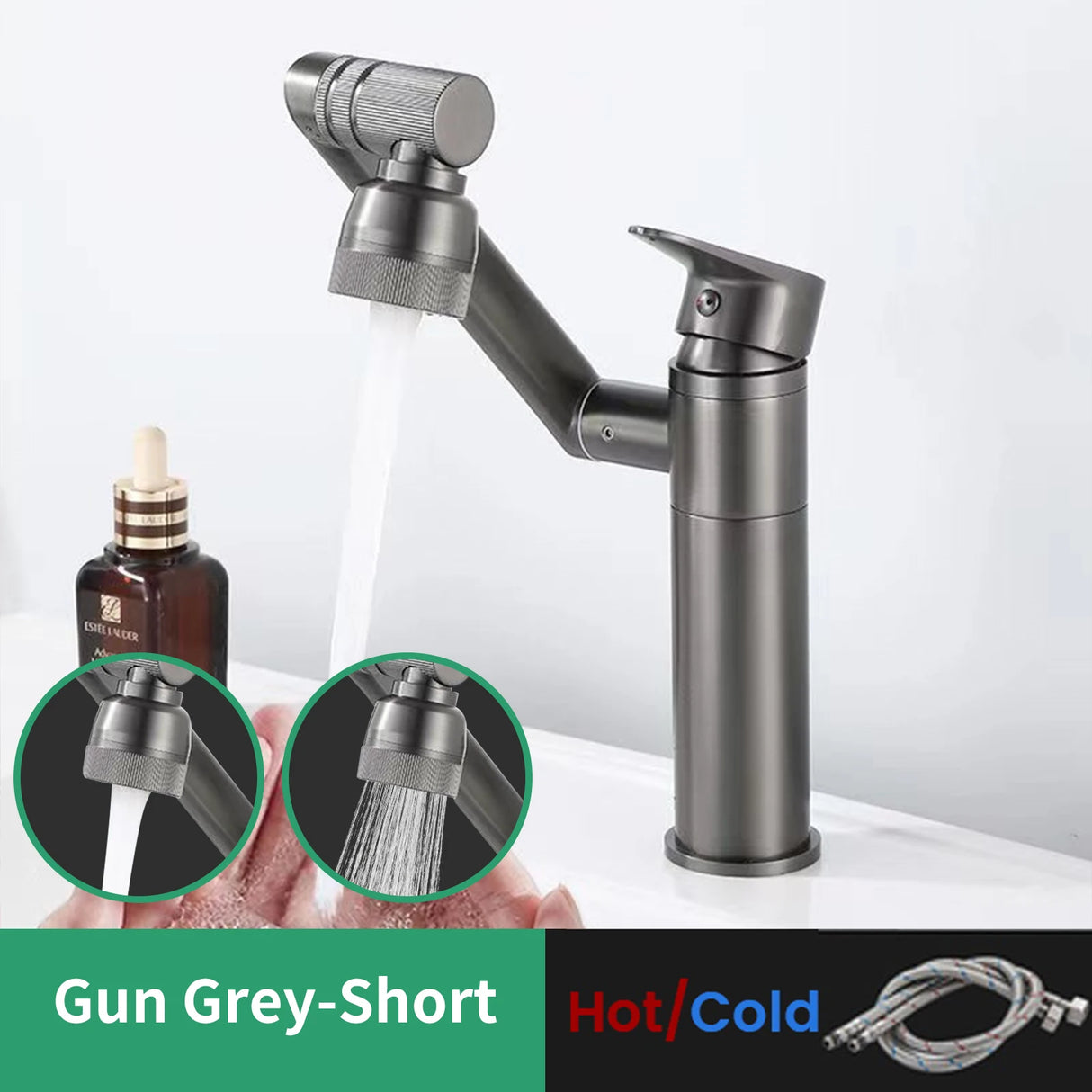 Black 1080 degree rotating basin faucet with aerator and heated mixer tap