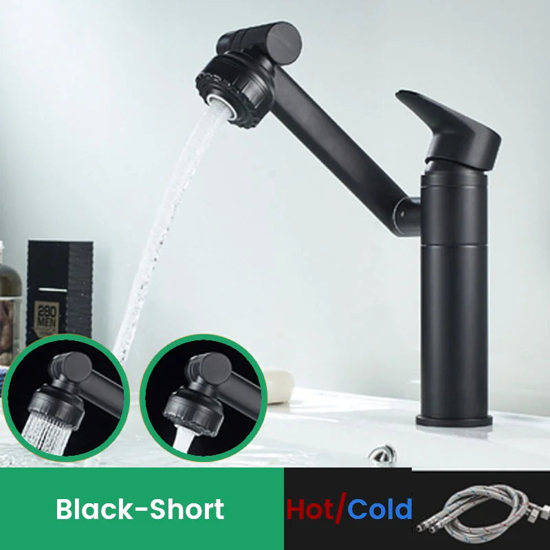 Black 1080 degree rotating basin faucet with aerator and heated mixer tap