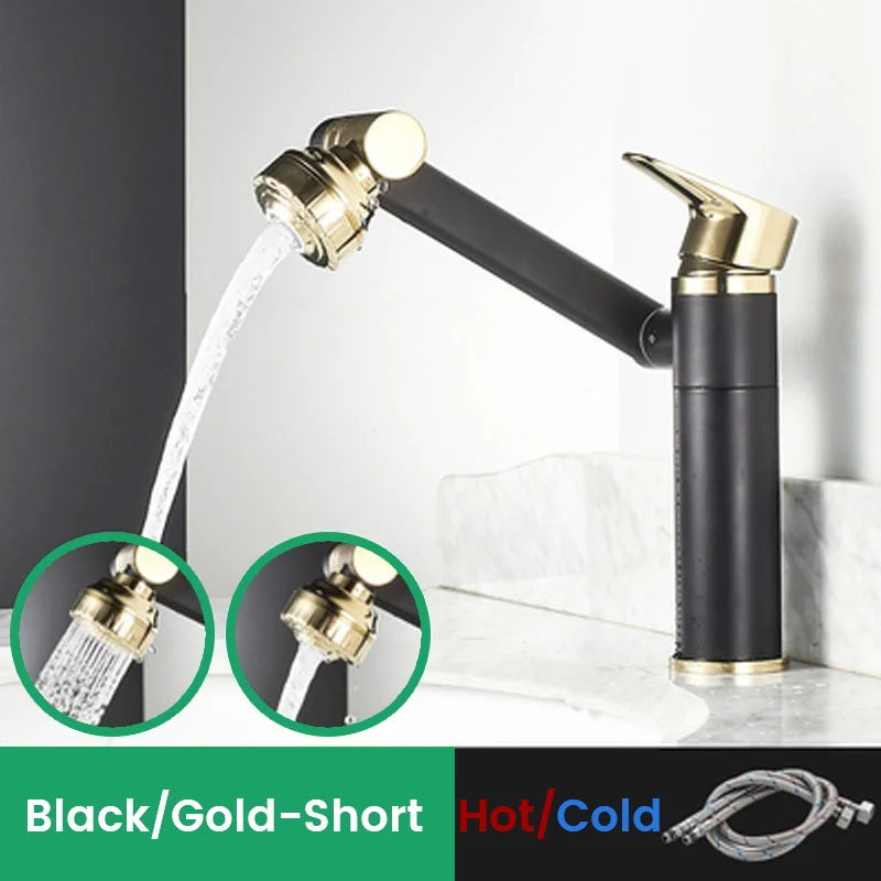 Black 1080 degree rotating basin faucet with aerator and heated mixer tap