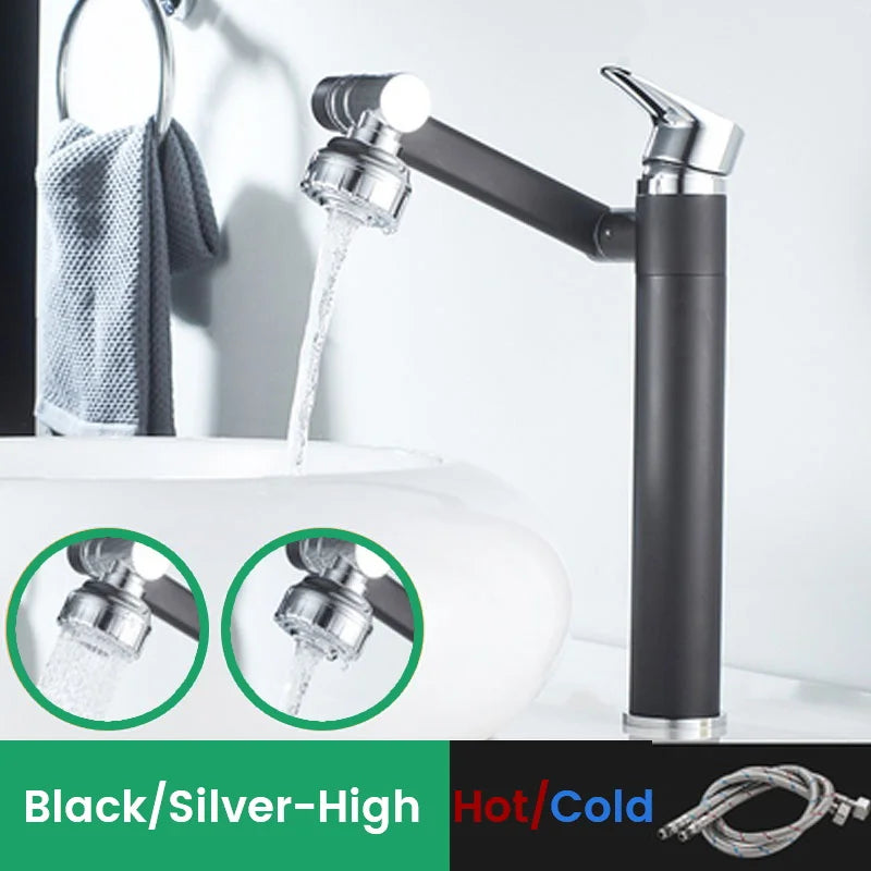 Black 1080 degree rotating basin faucet with aerator and heated mixer tap