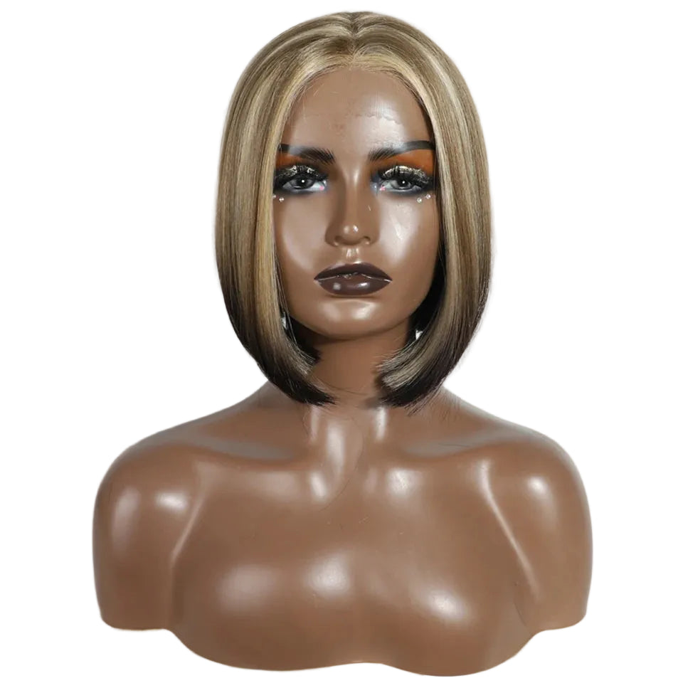 Brown 10 Inch Short Bob Lace Straight Synthetic Wigs