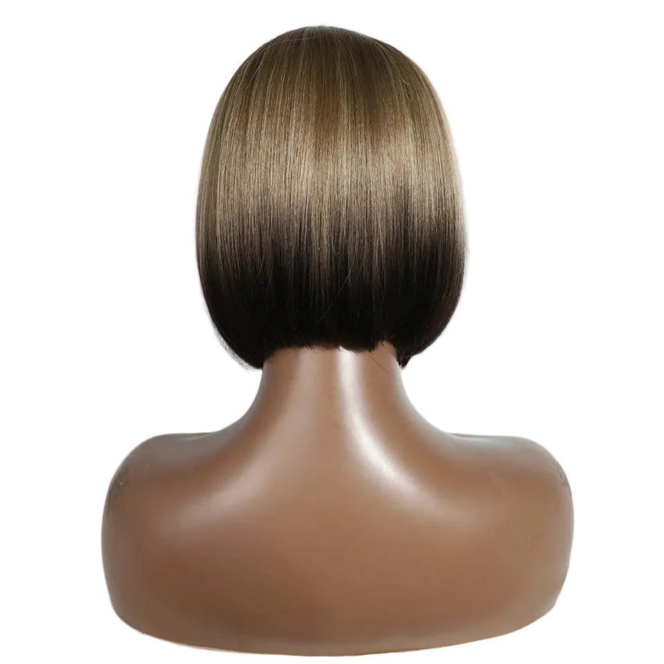 Back of 10 Inch Short Bob Lace Straight Synthetic Wigs
