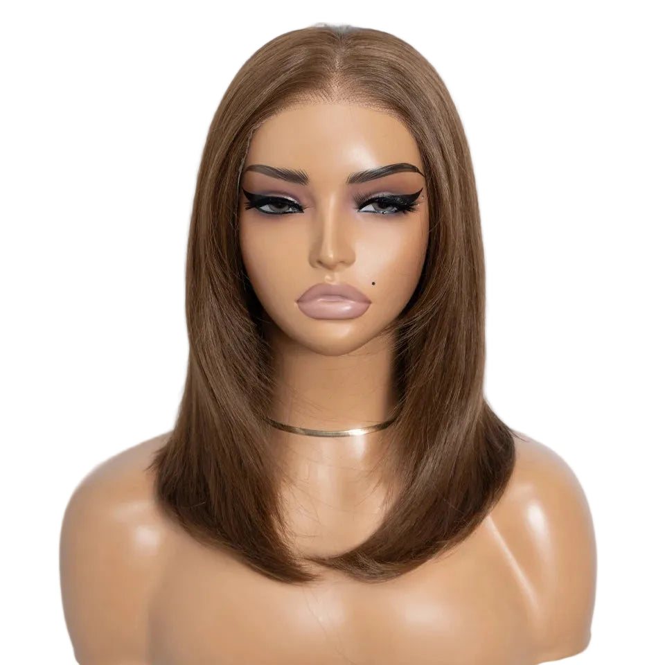 Brown 13X3 Pre Plucked Bob Synthetic Lace Front Wigs