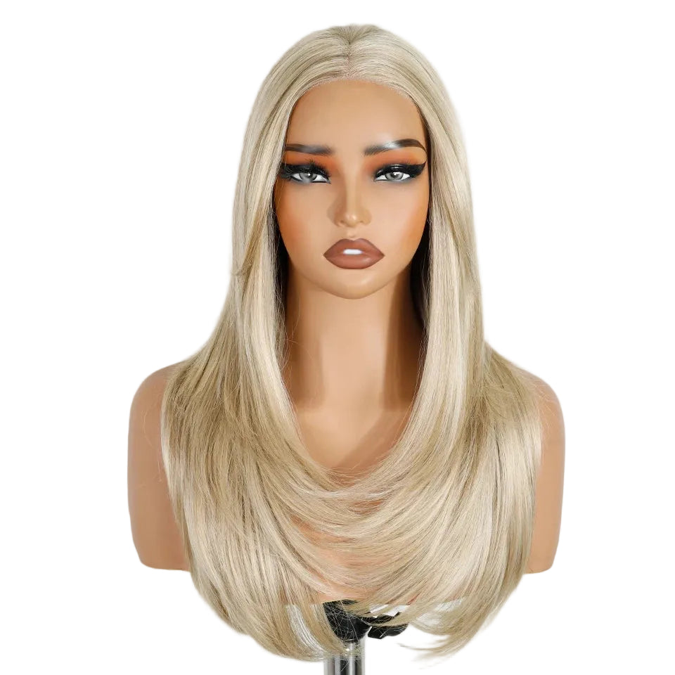 White 13x3 Lace Wig Pre Plucked Layered Straight Synthetic Lace Front Wigs