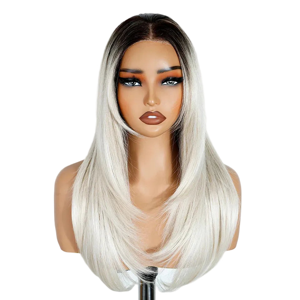 White 13x3 Lace Wig Pre Plucked Layered Straight Synthetic Lace Front Wigs