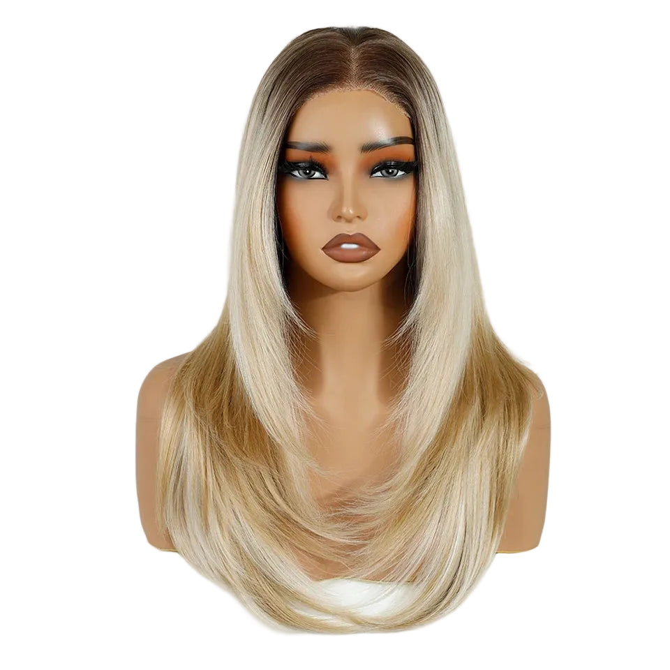 Blonde 13x3 Lace Wig Pre Plucked Layered Straight Synthetic Lace Front Wigs