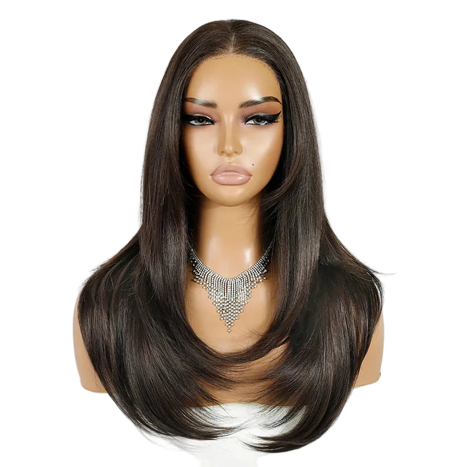 Black 13x3 Lace Wig Pre Plucked Layered Straight Synthetic Lace Front Wigs