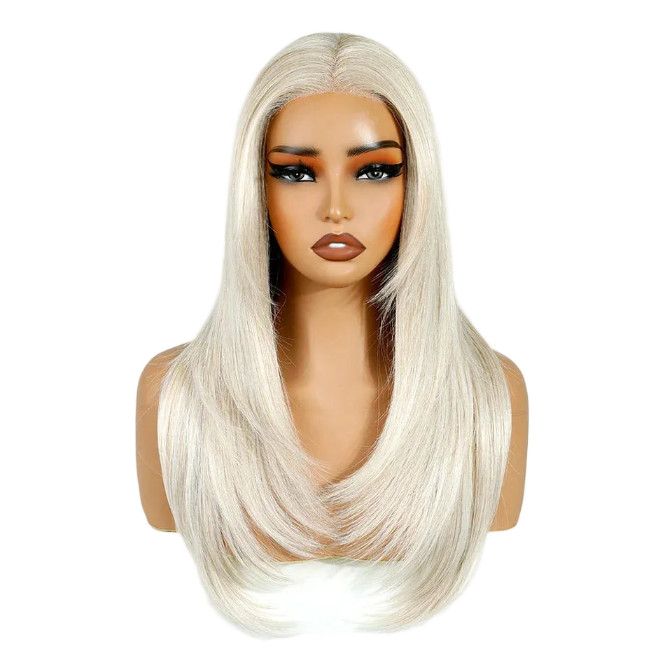 White 13x3 Lace Wig Pre Plucked Layered Straight Synthetic Lace Front Wigs