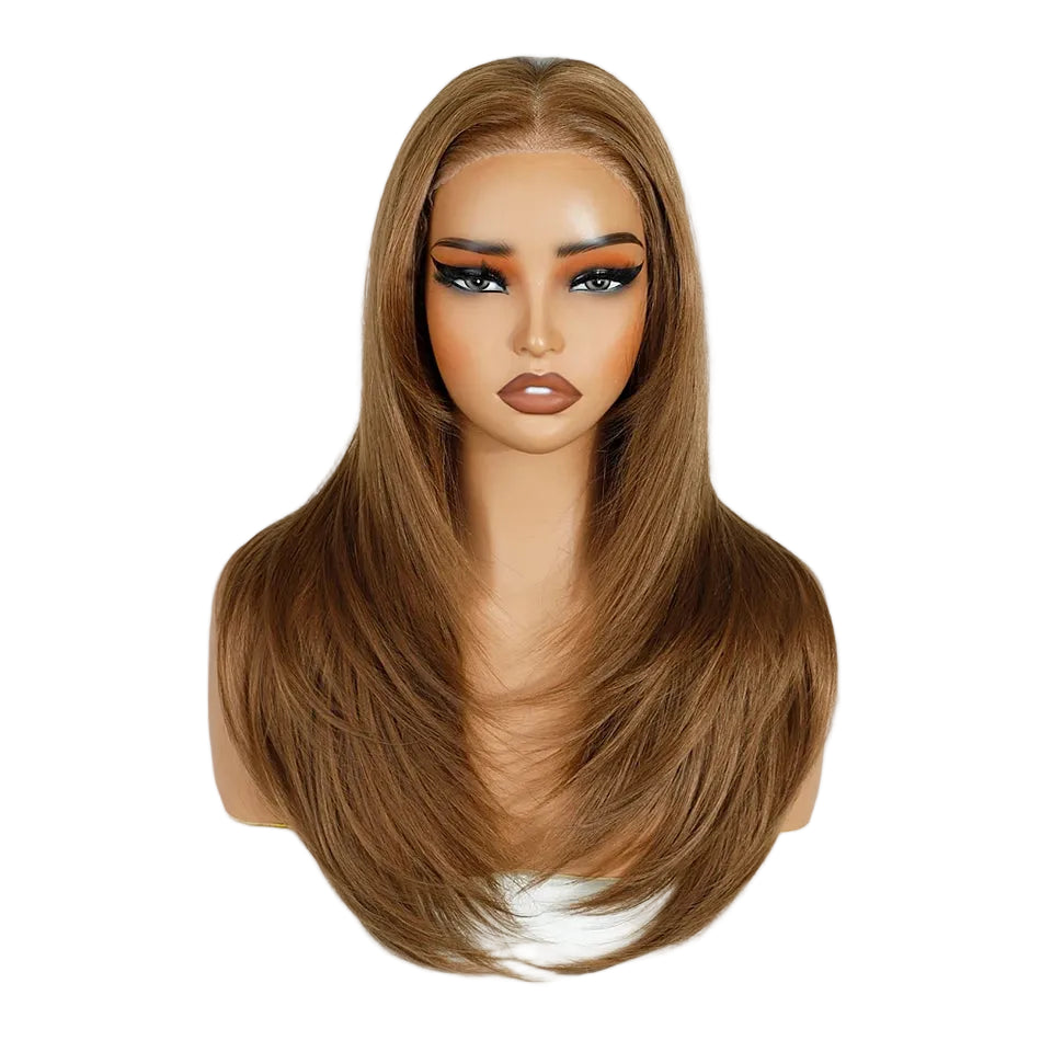 Brown 13x3 Lace Wig Pre Plucked Layered Straight Synthetic Lace Front Wigs