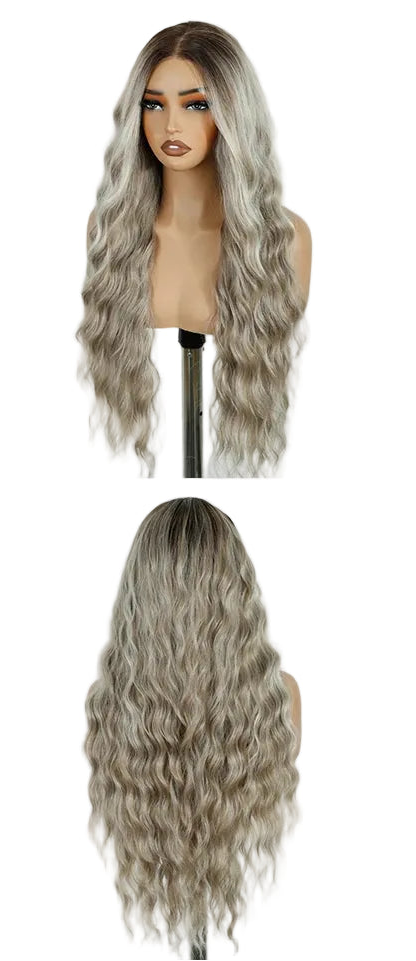 Ash Gray 13x4 Curly Plucked Pre-cut Wear And Go Synthetic Lace Front Wigs