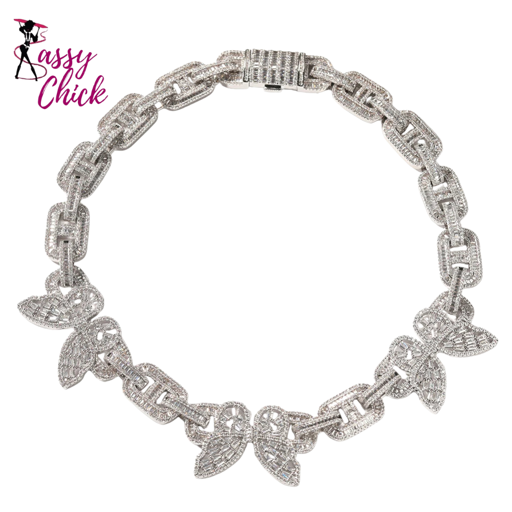 16MM Iced Out Cuban Butterflies Necklace Jewelry Sassy Chick Logo