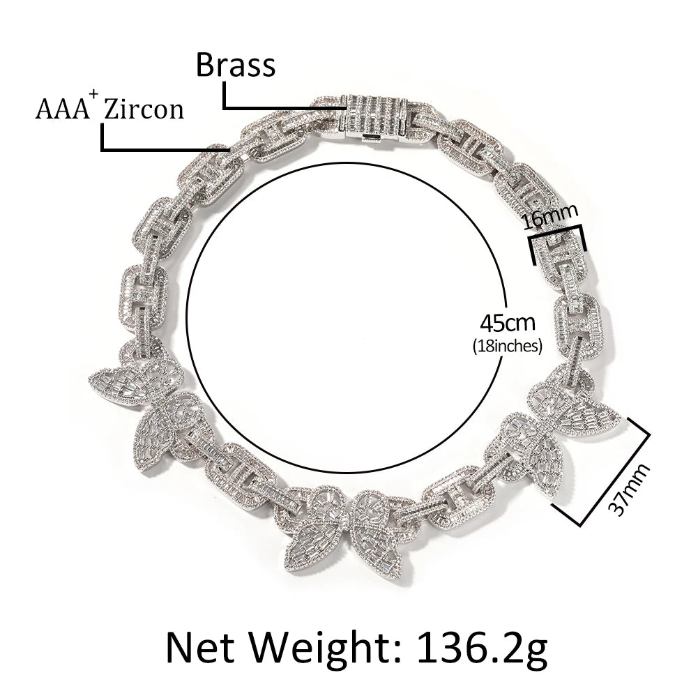 Size of 16MM Iced Out Cuban Butterflies Necklace Jewelry