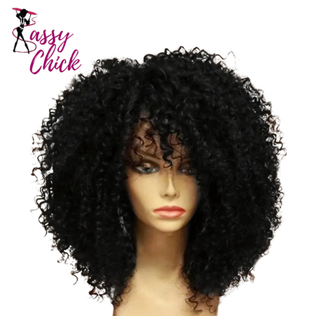 16 Inch Afro Kinky Curly With Bangs Hair Wigs Sassy Chick Logo