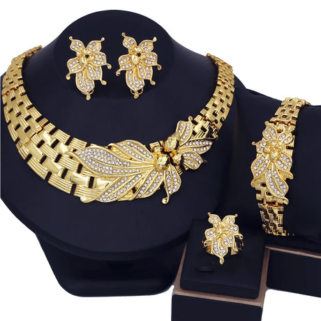 18K Gold Plated Zircon Big Flower Wedding Jewelry Set