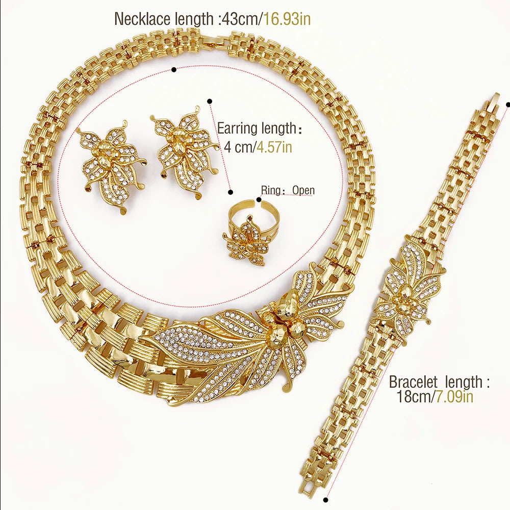 size of 18K Gold Plated Zircon Big Flower Wedding Jewelry Set