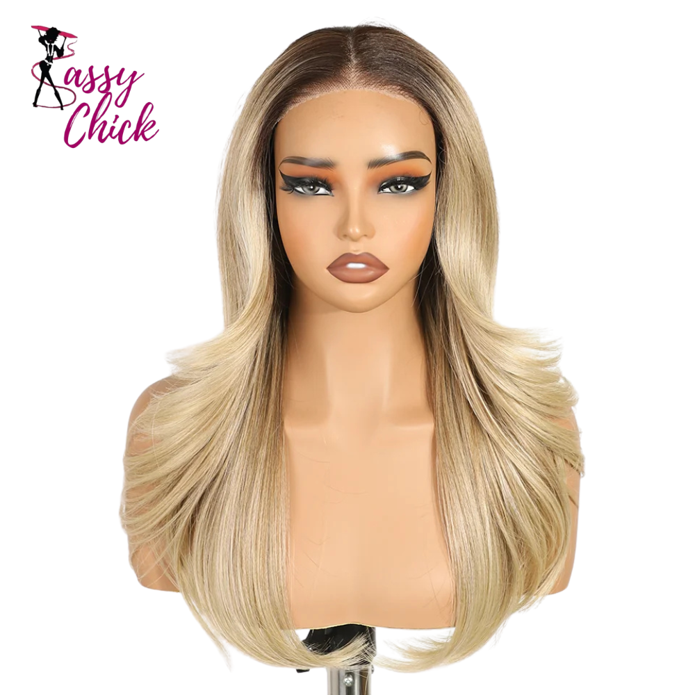 20" Ombre Blonde Wavy Synthetic Pre-cut Layered Lace Wigs Sassy Chick Logo