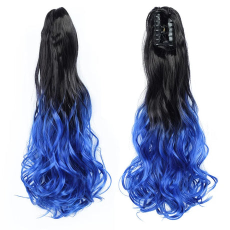 24" Synthetic Wavy Ponytail Extension black blue