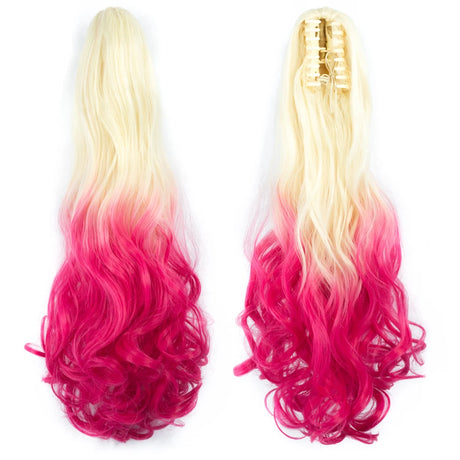 24" Synthetic Wavy Ponytail Extension beach blonde/ pink