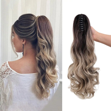 24" Synthetic Wavy Ponytail Extension ash brown