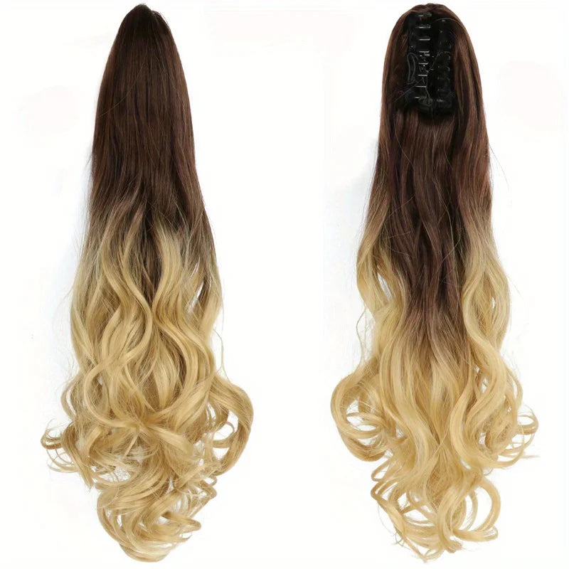 24" Synthetic Wavy Ponytail Extension brown/ blonde
