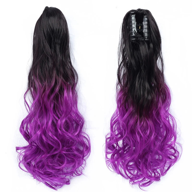 24" Synthetic Wavy Ponytail Extension black purple