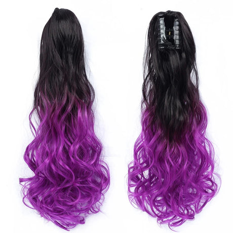 24" Synthetic Wavy Ponytail Extension black purple