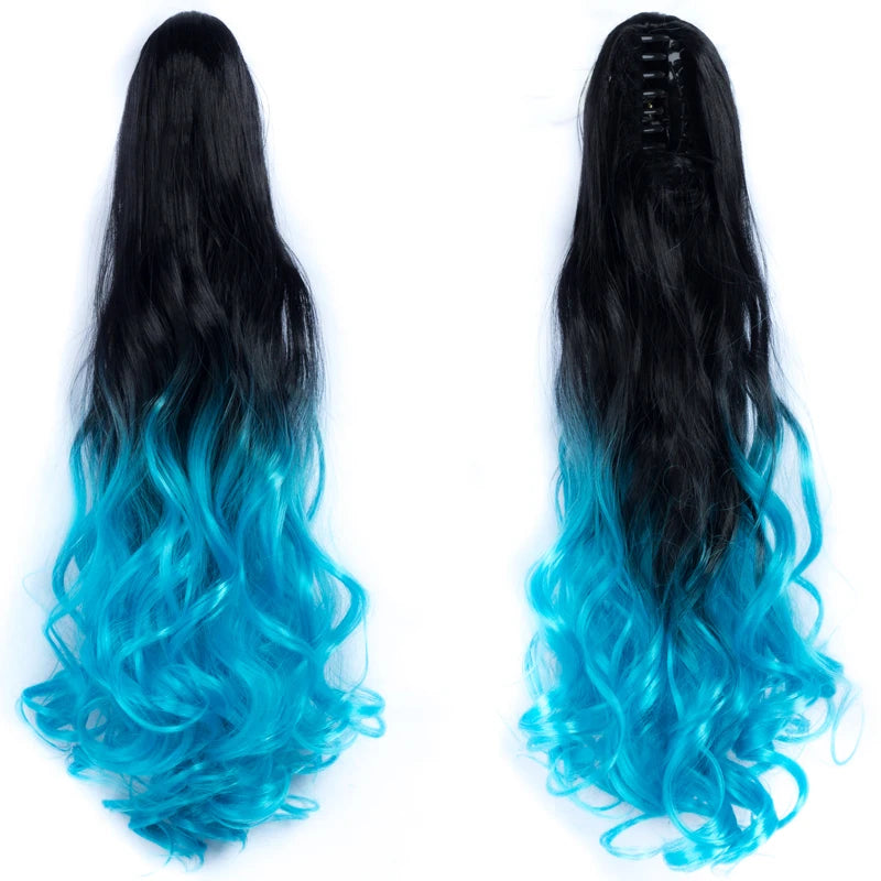 24" Synthetic Wavy Ponytail Extension black light blue