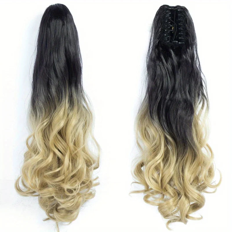 24" Synthetic Wavy Ponytail Extension grey blonde
