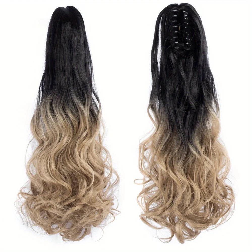 24" Synthetic Wavy Ponytail Extension black blonde