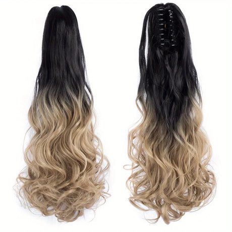 24" Synthetic Wavy Ponytail Extension black blonde