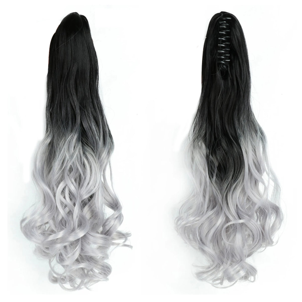 24" Synthetic Wavy Ponytail Extension black ash grey