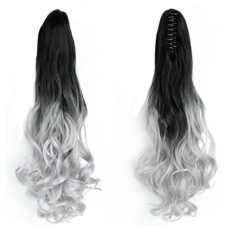24" Synthetic Wavy Ponytail Extension black ash grey