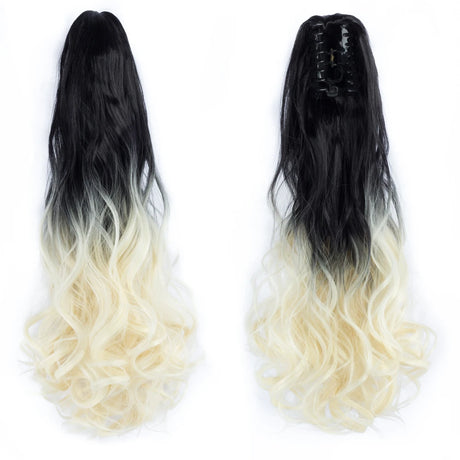 24" Synthetic Wavy Ponytail Extension black/ white