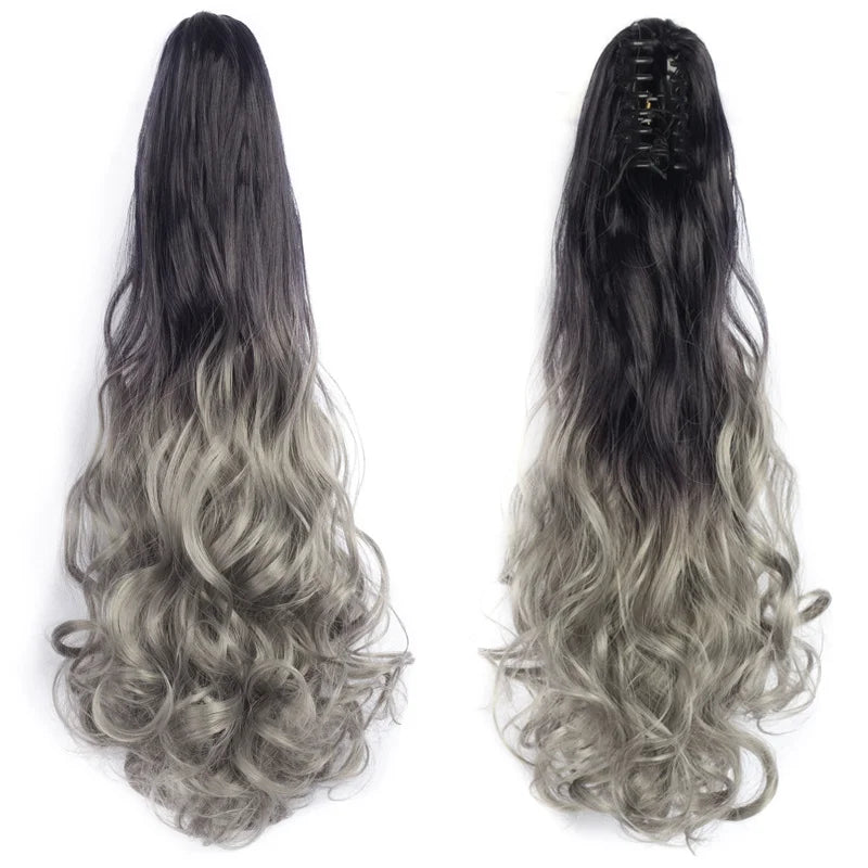 24" Synthetic Wavy Ponytail Extension grey/ ash grey