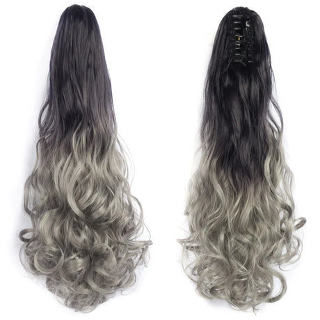 24" Synthetic Wavy Ponytail Extension grey/ ash grey