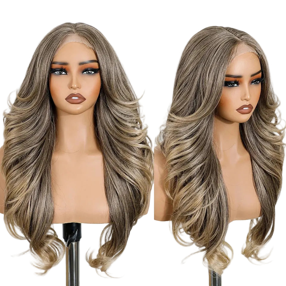 Blonde 24 inches Ombre Brown Blonde Synthetic Lace Front Wigs