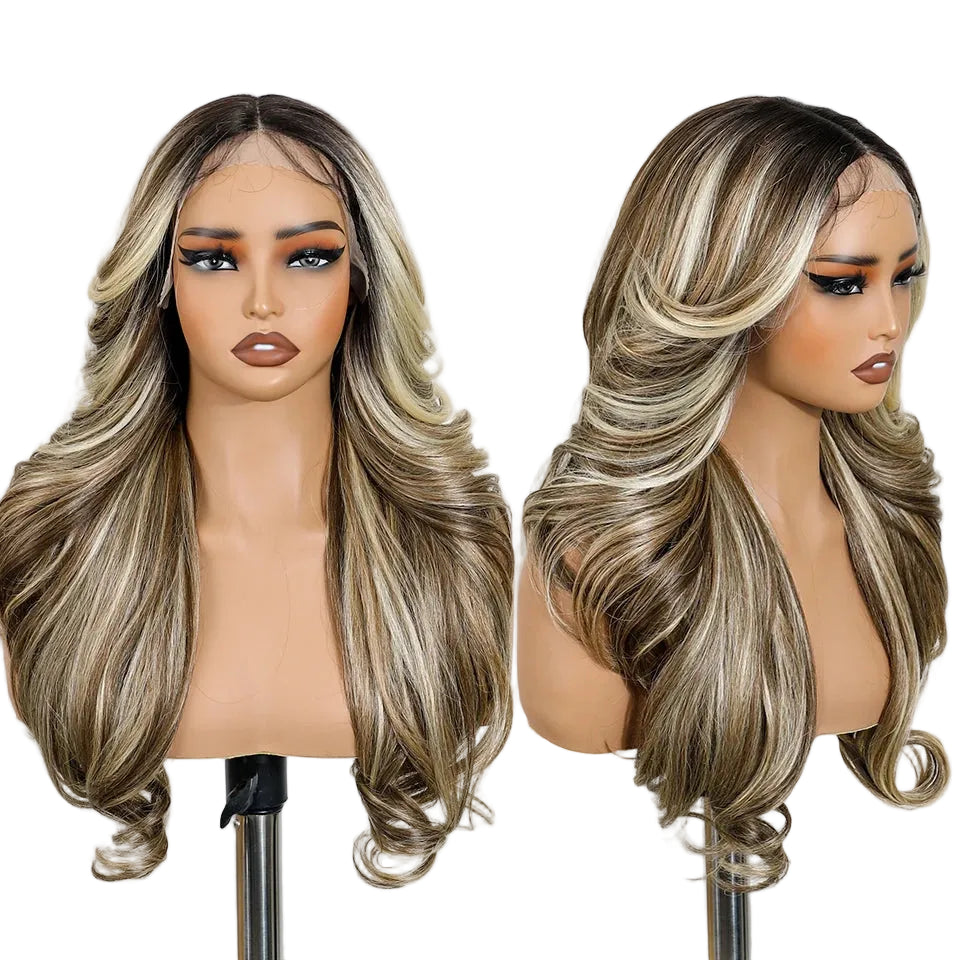 Blonde 24 inches Ombre Brown Blonde Synthetic Lace Front Wigs