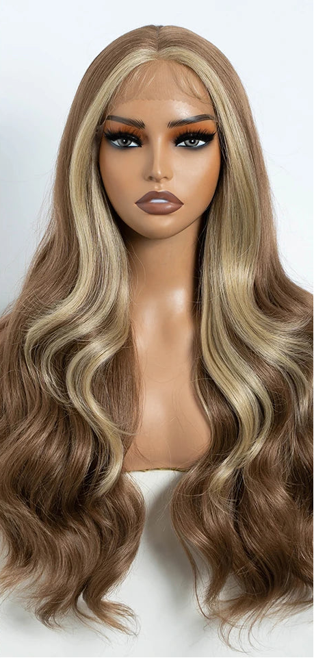 Blonde 26 Inch Body Wave Front Lace Synthetic Wigs